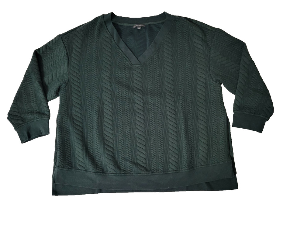 Adrianna Papell Womens 1X Hunter Green Textured Knit V Neck 3/4 Sleeve Sweater